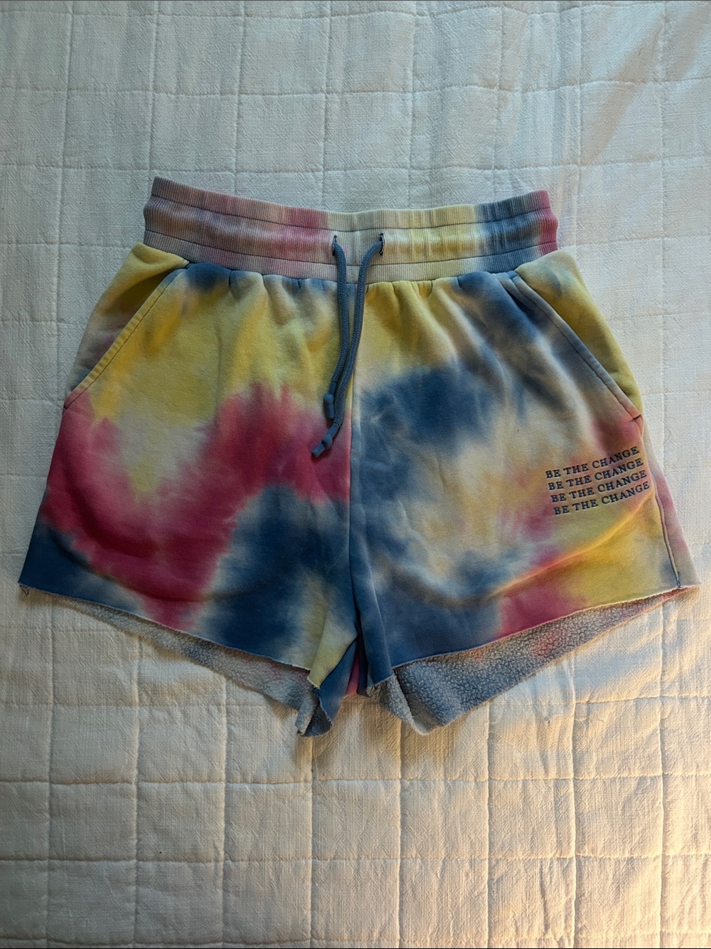 Balance Athletica Tie-Dye Affirmation Sweat Shorts - Yellow, Blue, Pink